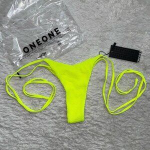 NWT OneOne Swimwear Bikini Bottom Only Neon Yellow Crinkle Electric Lemonade New
